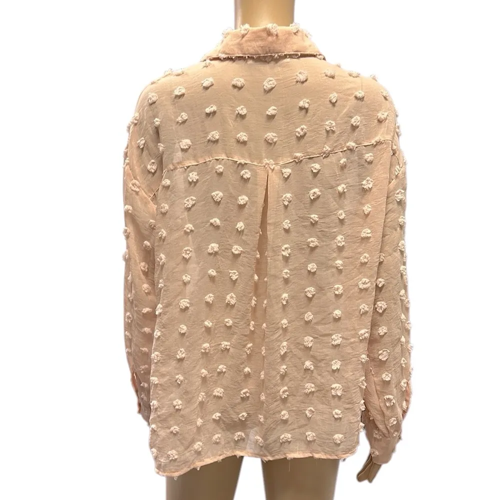 Ellison Swiss Dot Semi Sheer Button Up Long Sleeve Blouse Top Shirt Womens Small - Image 4