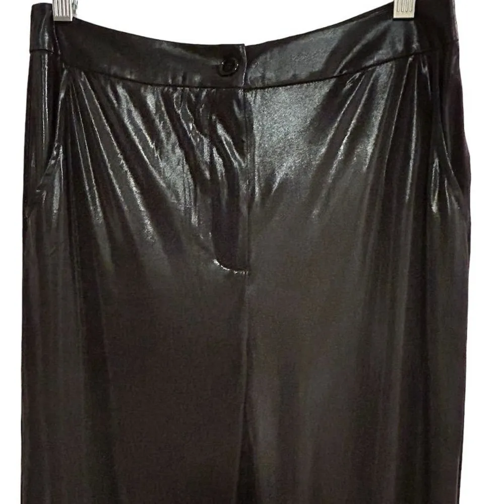Sincerely Jules Women's Shiny Black Pants Size Large Straight Leg Casual - Image 2