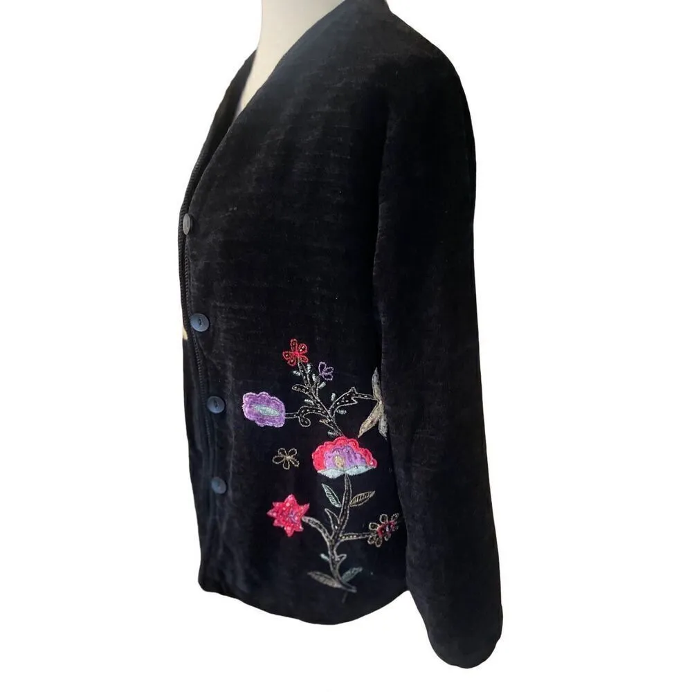 White Stag Vintage Embroidered Chenelle Long Sleeve Black Button Down Shacket Si - Image 5