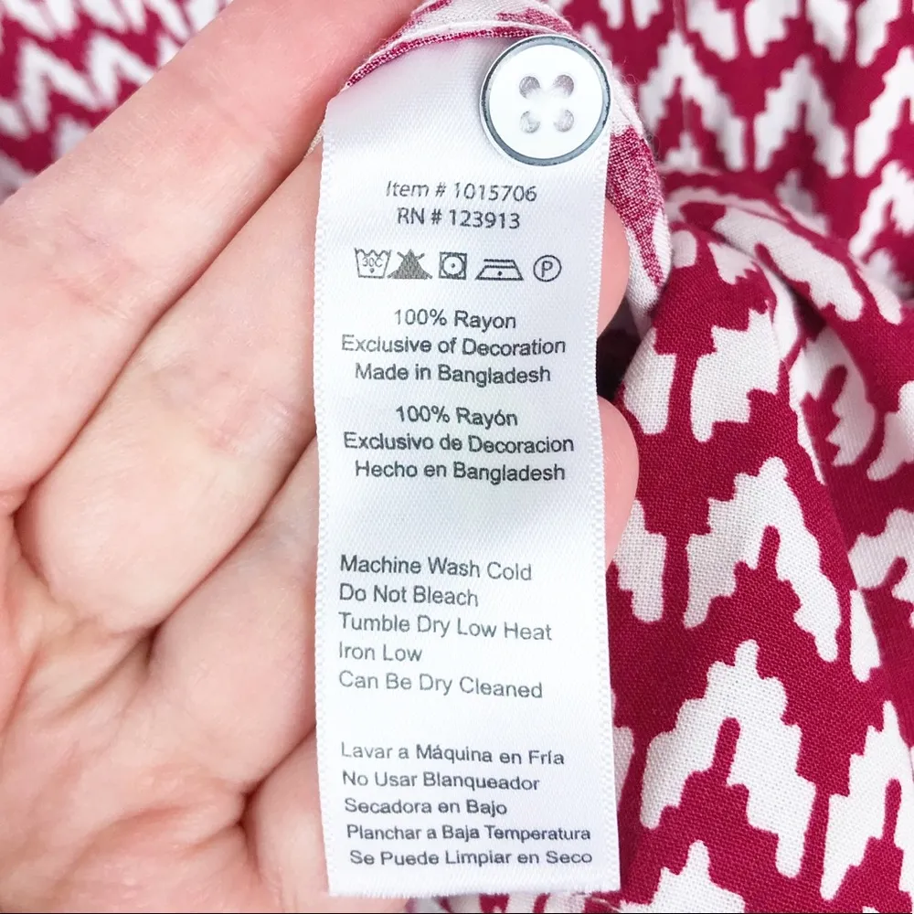 Jachs Girlfriend Quinn Button Down Cap Sleeve Shirt Red & White Chevron Small - Image 8