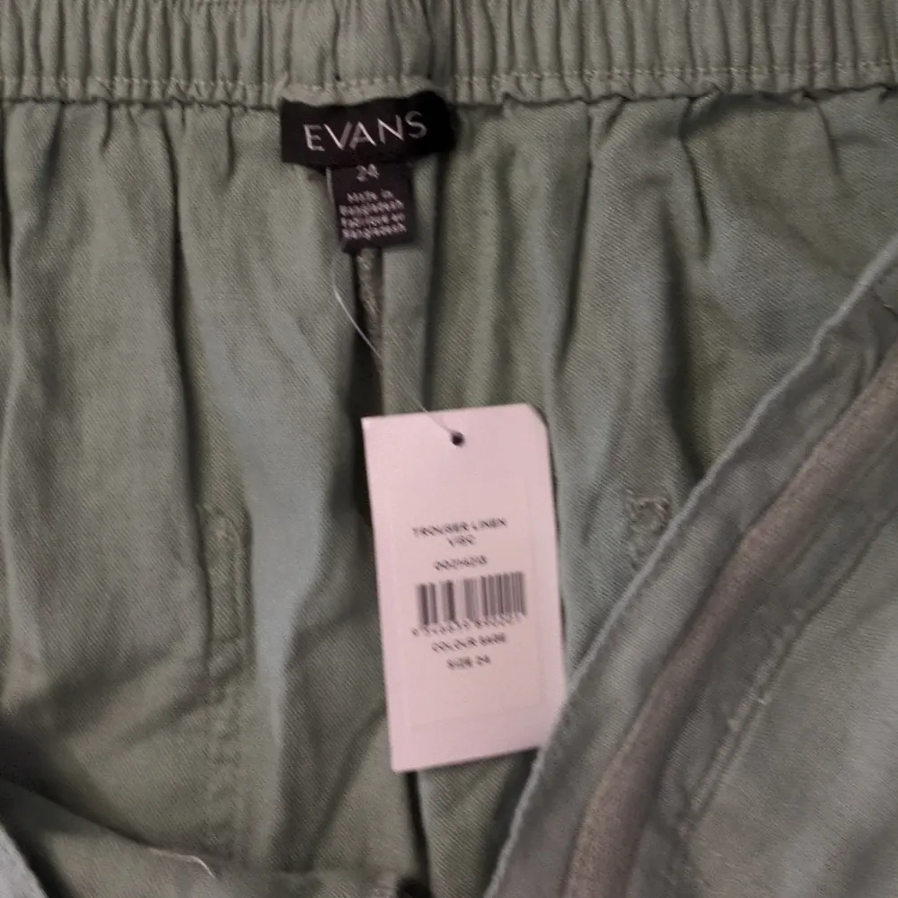 Evans Sage Viscose Linen Blend Trouser Pants Size 24 Green - Image 4