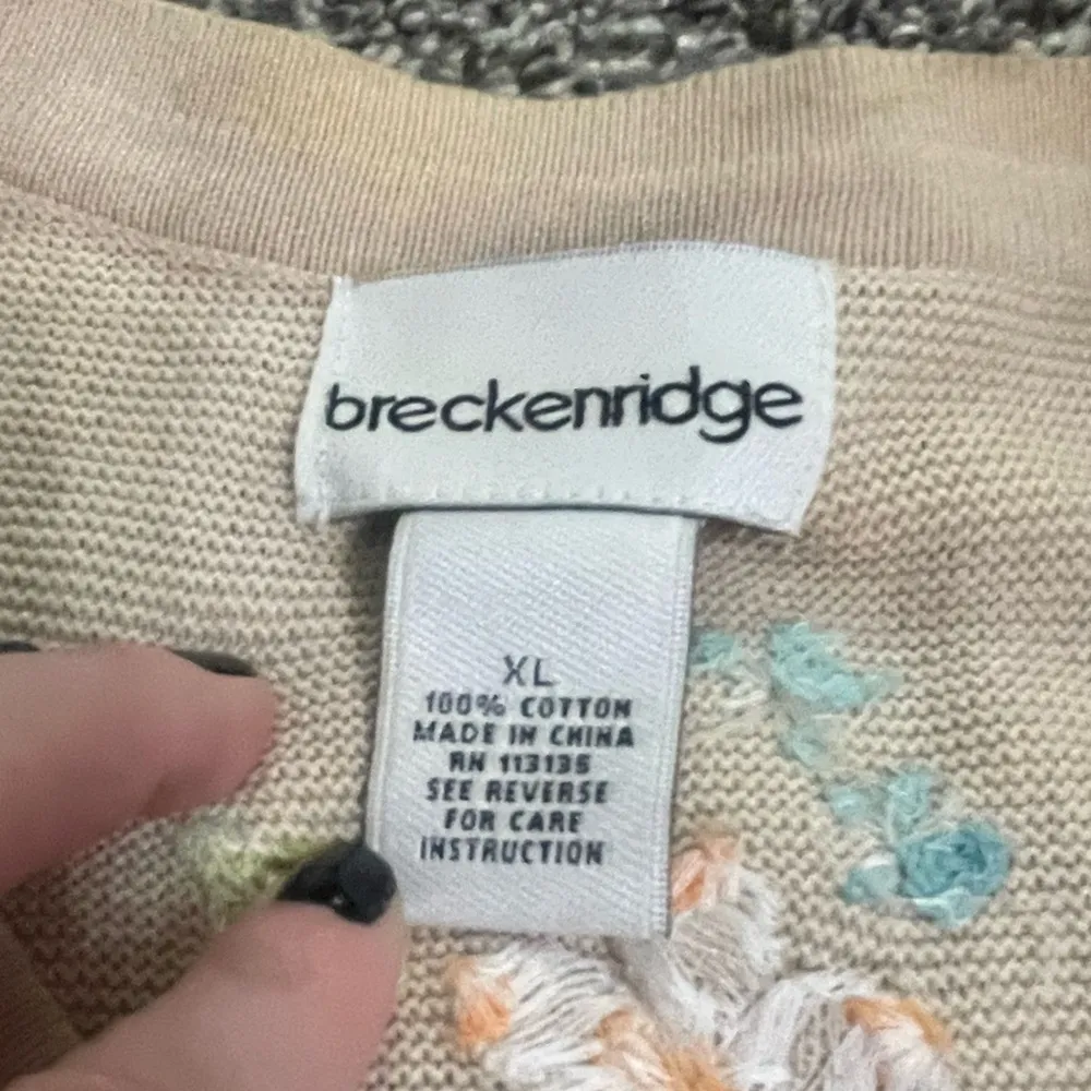 Breckenridge Cream Floral Embroidery button up long sleeve cardigan XL - Image 2