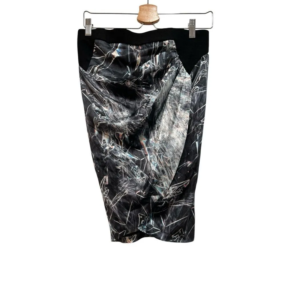 Helmut Lang SILK Cellophane Print Faux‎ Tulip Hem Wrap Skirt Black Silver 4 NWT - Image 3