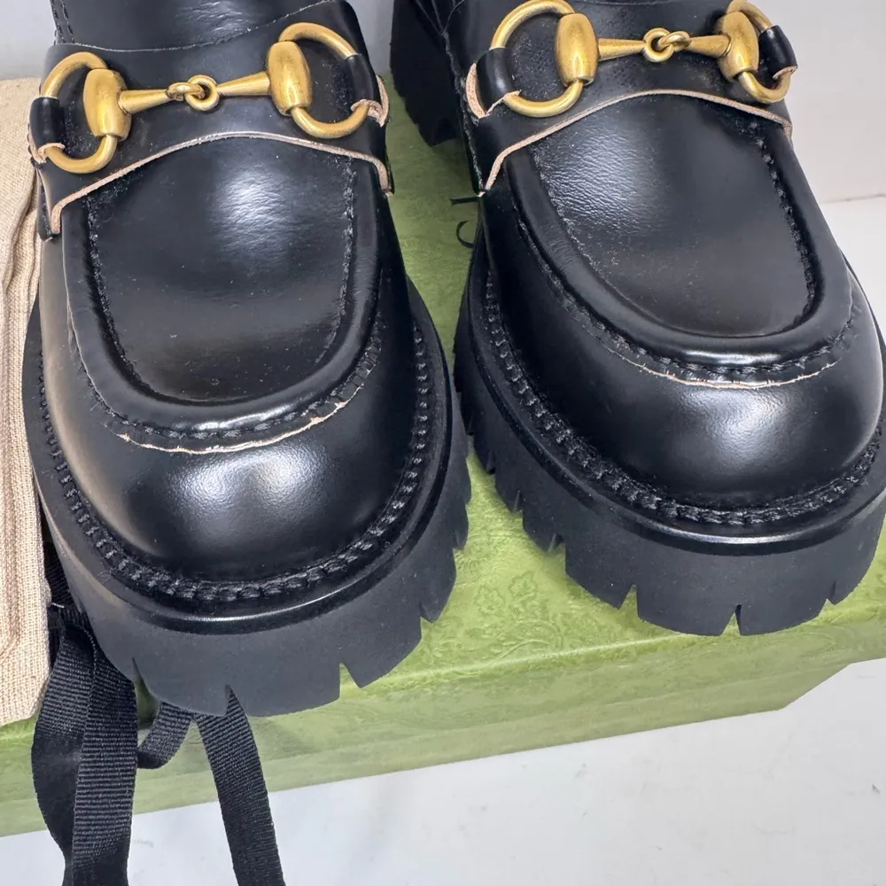 Cordovan Lux Womens Harald Horsebit 25mm Platform Loafers Size 34 1/2 Black - Image 4