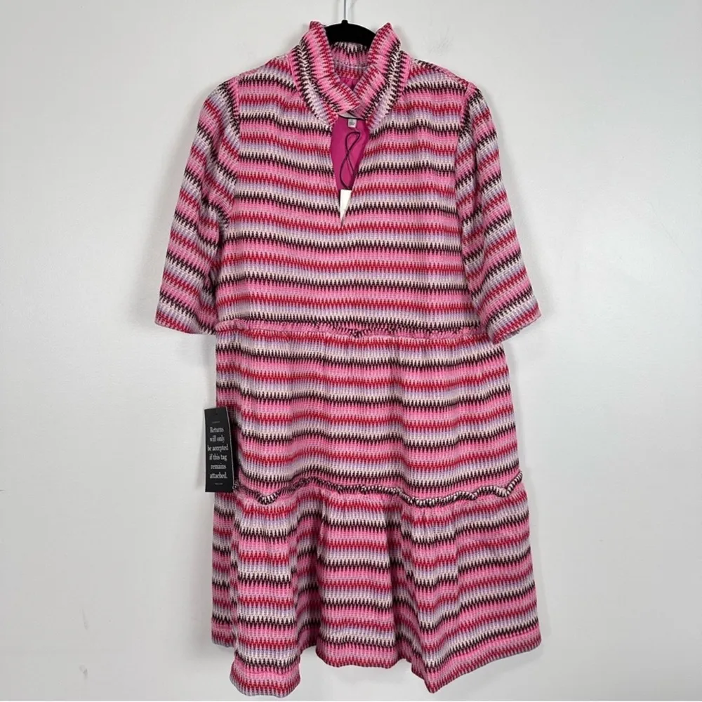 Tuckernuck NEW Pink Chevron Knit Stripe Crawford Relaxed Fit Mini Dress XXXL - Image 3