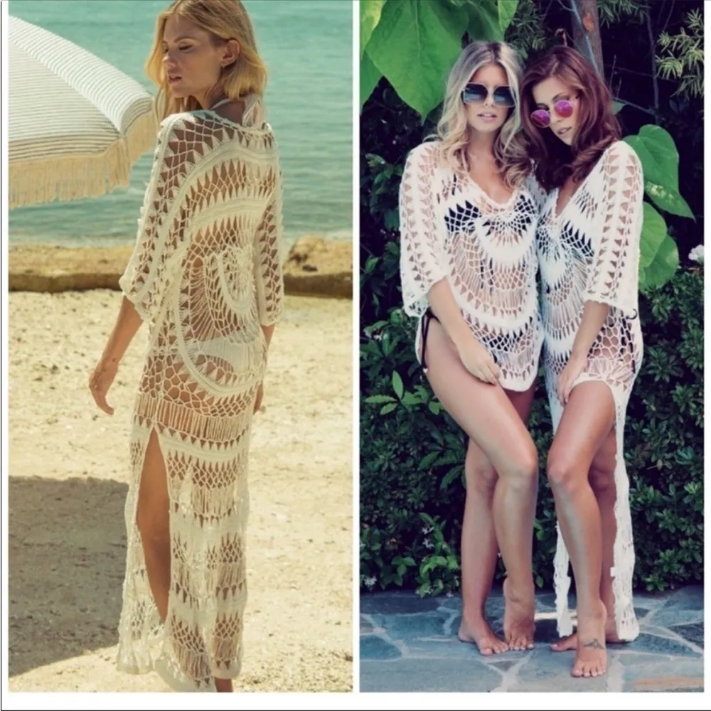 Wildfox A Bikini A Day Crochet Mermaid Dress Ivory Maxi Cover Up Size Medium - Image 3