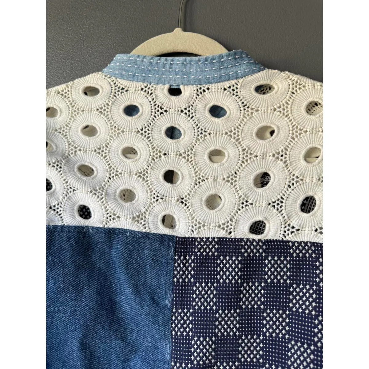 Sea New York Women's Patchwork Henley Sweater Size S Blue - Image 9