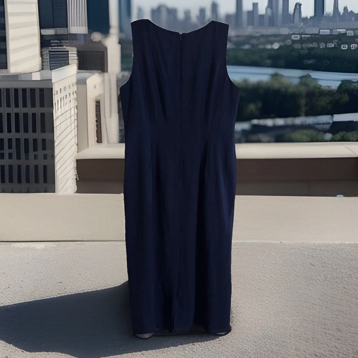 R&M Richards By Karen Kwong 18W Navy Midi Dress, Lined Classic Sheath‎ Hongkong - Image 3