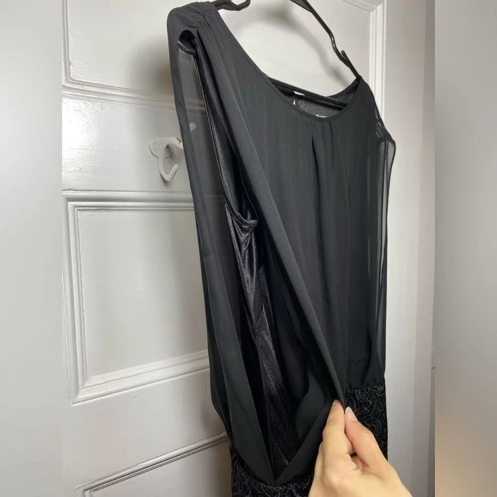 Aidan by Aidan Mattox | Chiffon Blouson Dress with Lace Skirt in Black Size 6 - Image 7