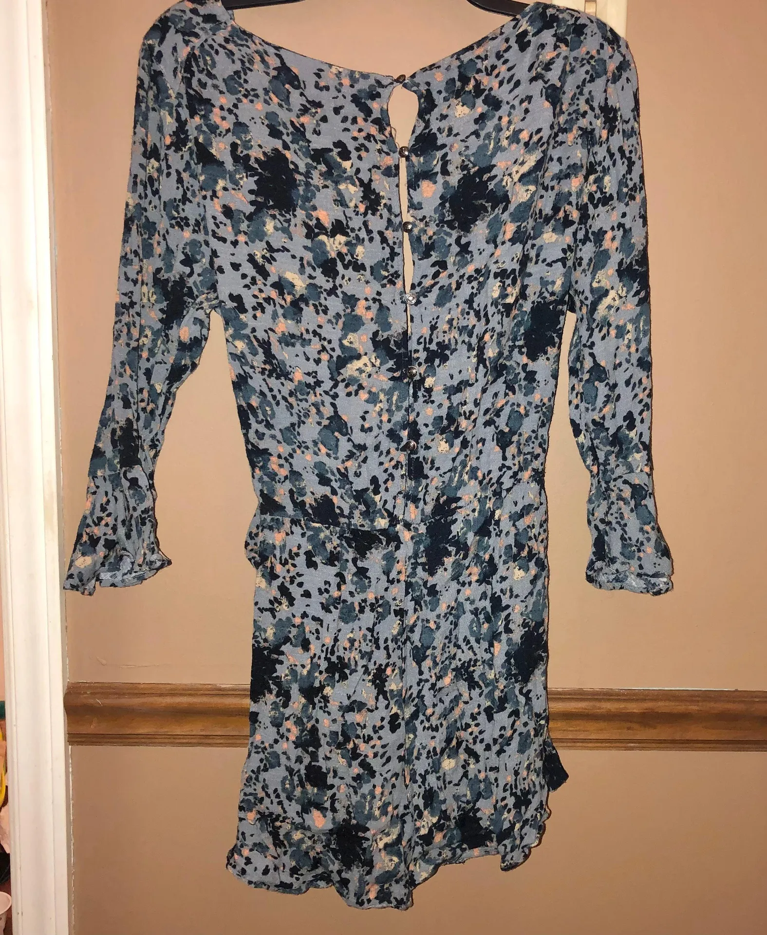 Free People All the Right Ruffles Wrap Romper Blueberry Blue Medium - Image 3