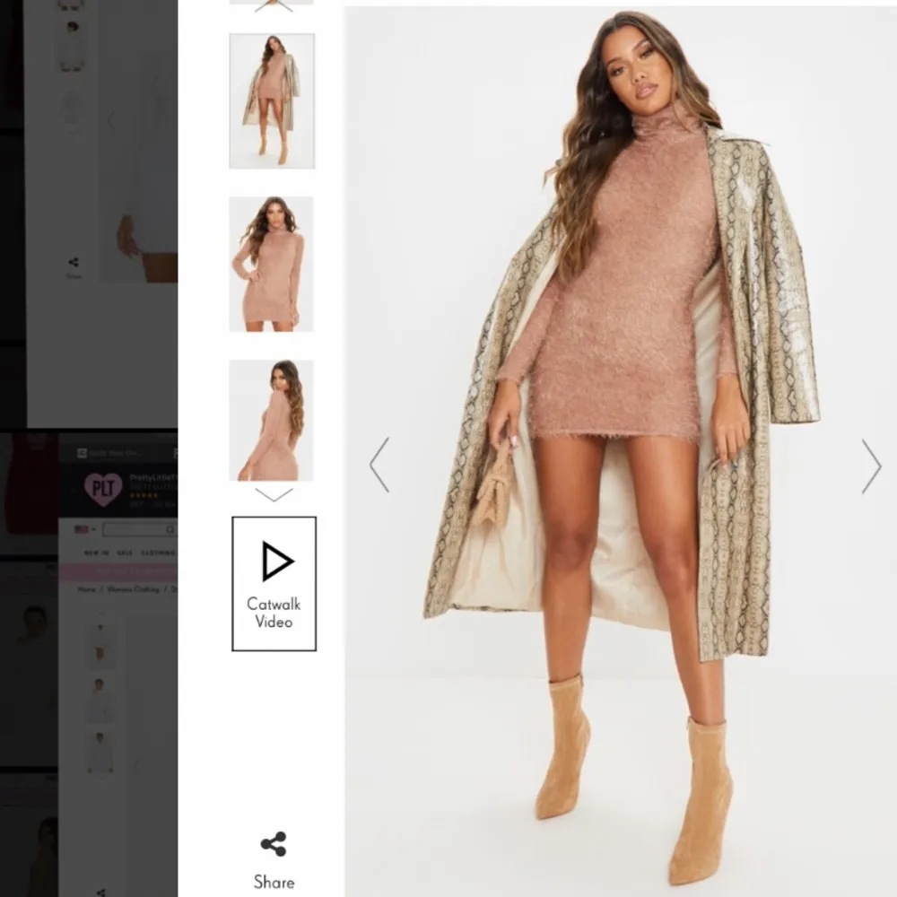 Plt CAMEL EYELASH COWL NECK BODYCON JUMPER DRESS - Image 3