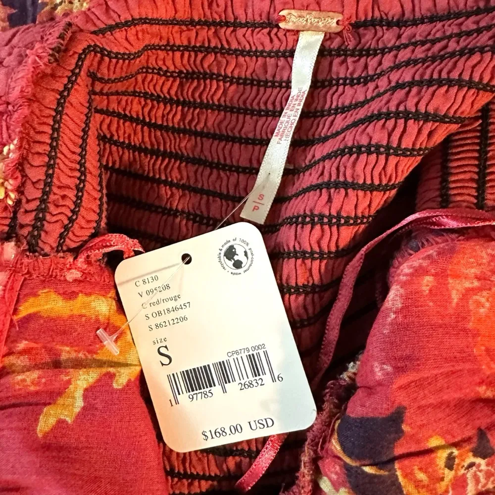 Free People Bohemian Sundrenched Short Sleeve Maxi Dress Red Floral NWT Ruffle - Image 14