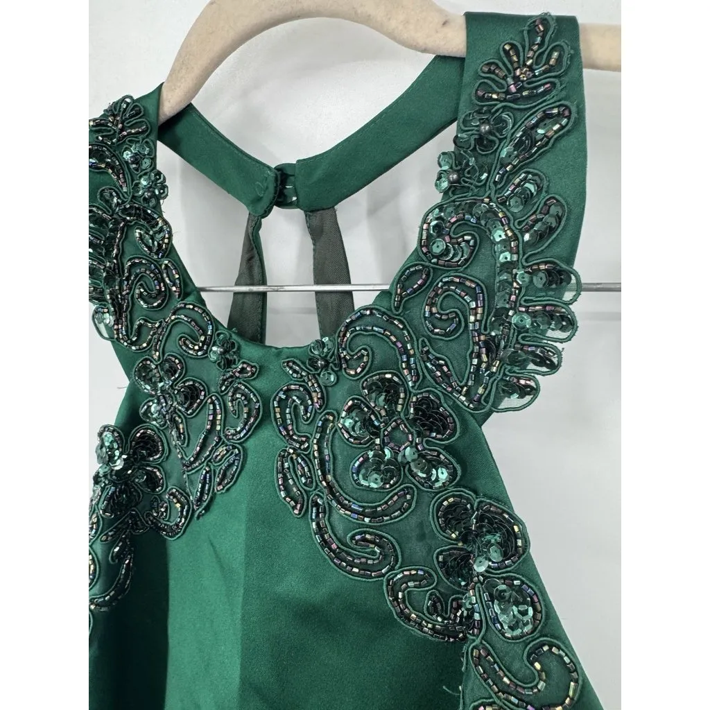 Jessica McClintock Gunne Sax Maxi Beaded Dress Gown Women 14 Green Formal‎ - Image 3