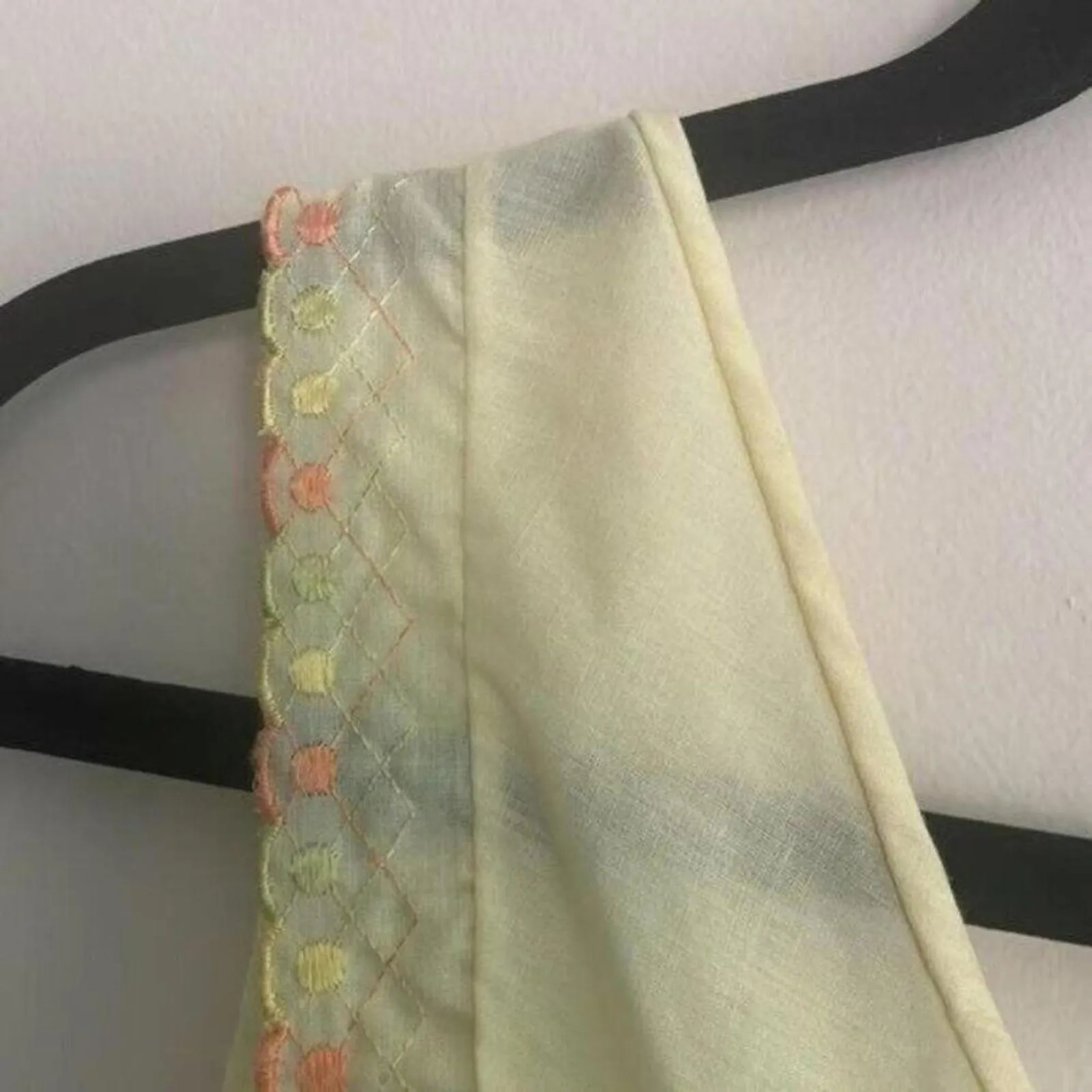 ✅Vintage 1960s Yellow V Neck Embroidered Sleeveless Nightgown Pajama Lingerie Orange Size L - Image 3