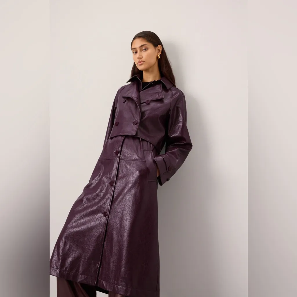 Rosetta Getty Layered Faux Leather Trench Coat - Image 3