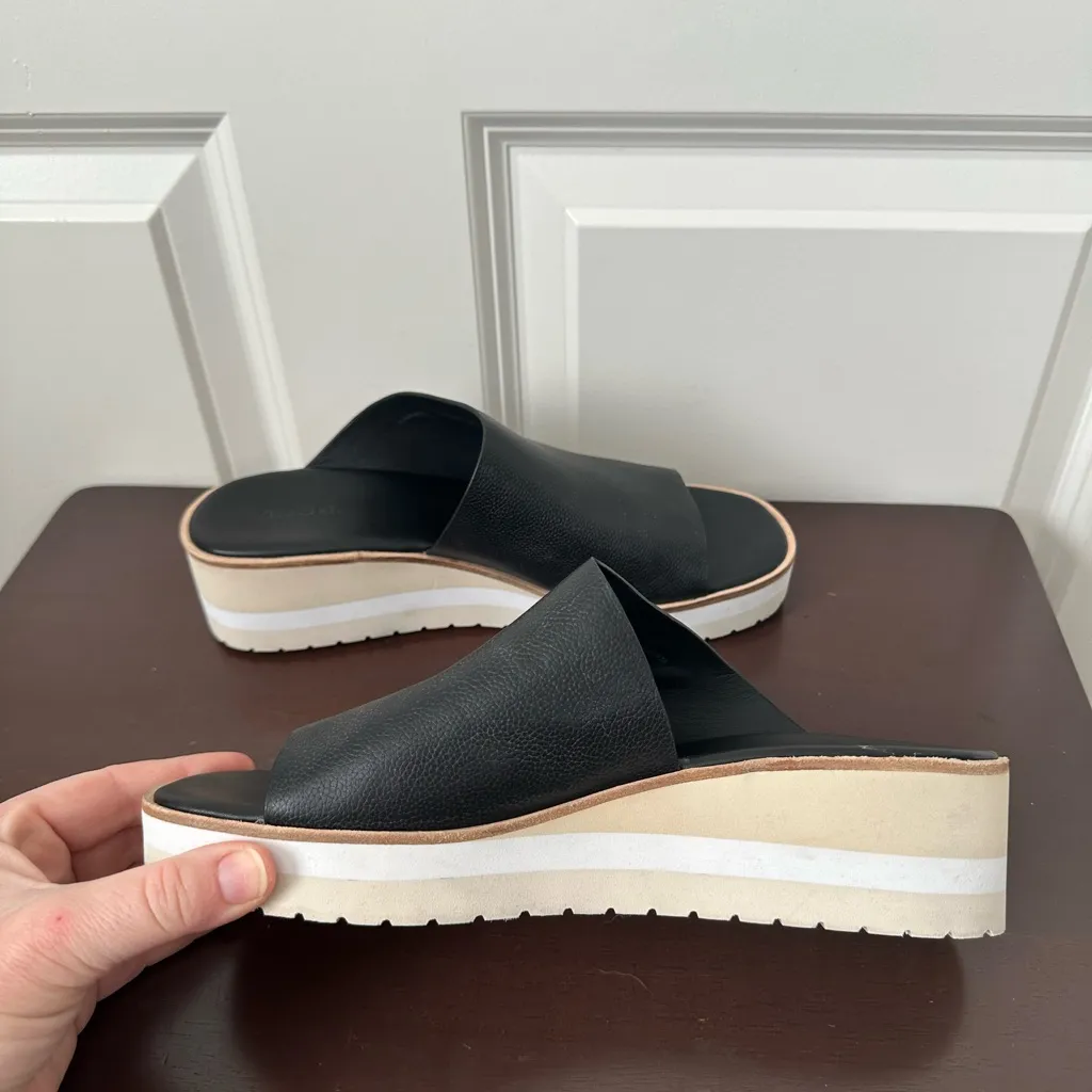Vince Sarria Black Leather Wedge Slide Slip-On Sandal Size 8 - Image 8