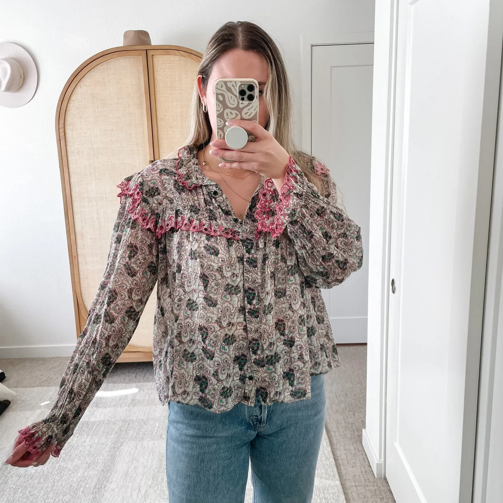 Isabel Marant Etoile Paisley Ruffle Long Sleeve Button Down Top - Image 12