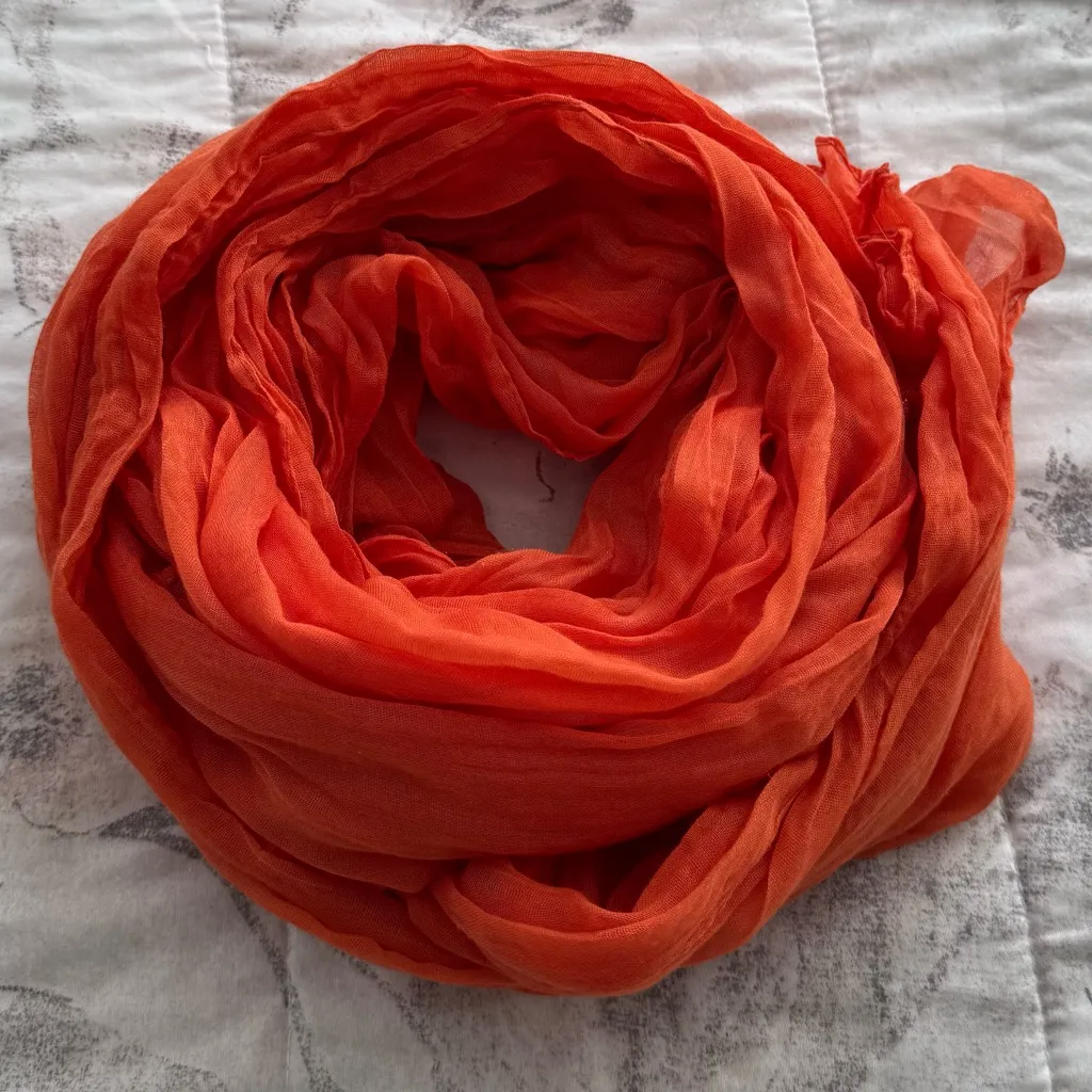 Vibrant Orange semi sheer gauzy shawl wrap Scarf, size 110x27 bohemian vacation - Image 3