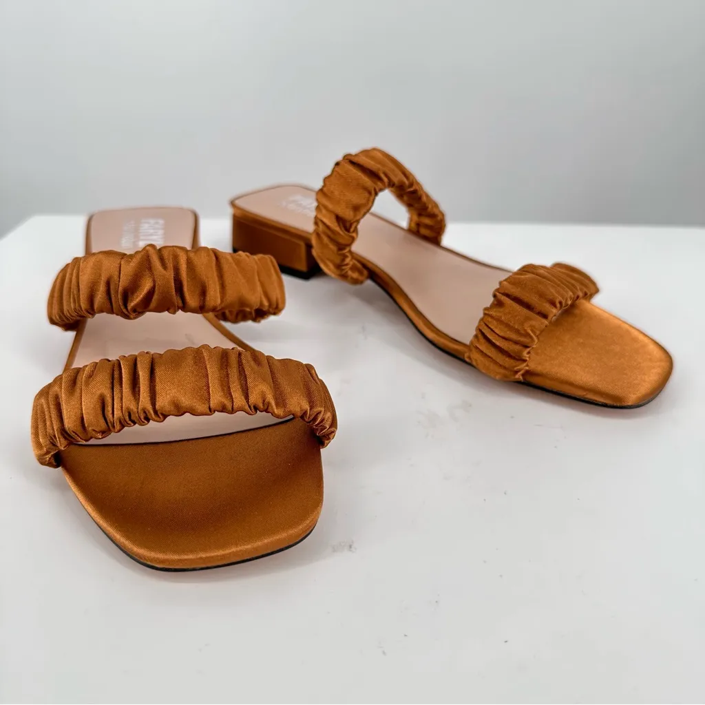 Faryl by Farylrobin Bronze Satin 2 Strap Sandals size 8 Medium Width Brown - Image 3