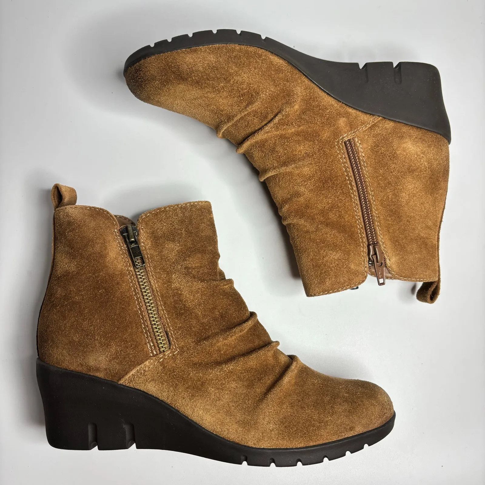 Comfortiva Ana Weatherproof Wedge Heeled Boots in Brandy Suede (Wide) Brown Size 6.5 - Image 7