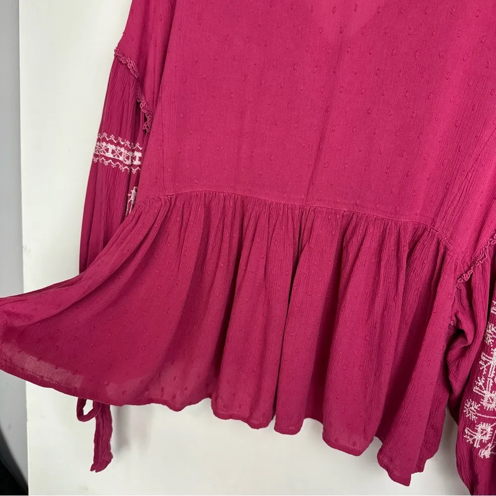 American Eagle Embroidered Boho Top Sz XL Pink Balloon Sleeves - Image 14