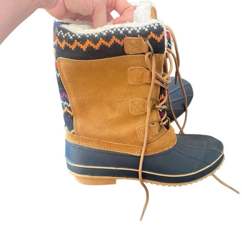 Khombu winter boots size 10 Kristie leather and man made upper faux fur blue red - Image 6