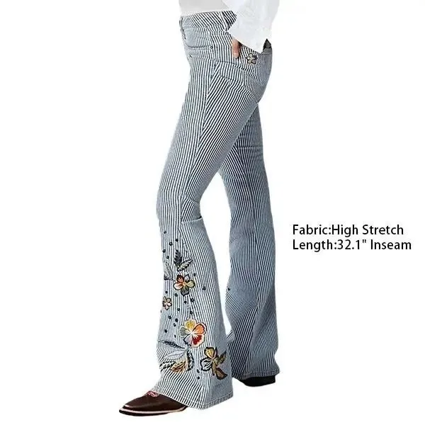 Flamingals Striped Embroidered Flare Jeans Light Blue 16 - Image 11