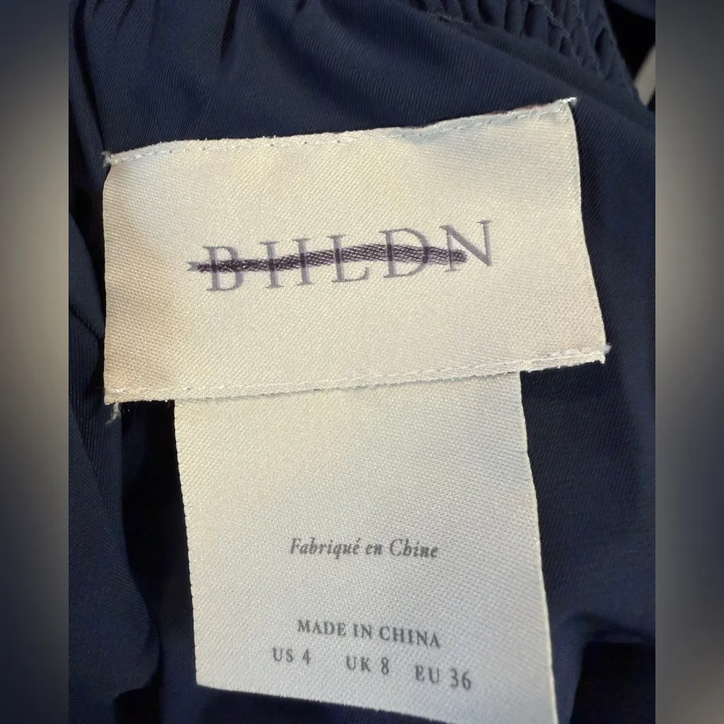 BHLDN Anthropologie Navy Blue Square Neck Midi Slit Formal Dress - Image 5