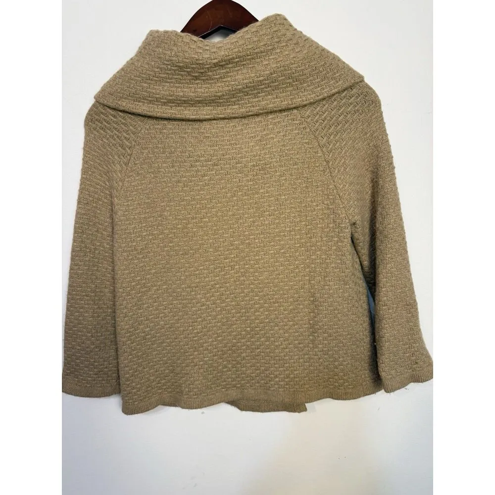 Banana Republic Sweater‎ Jacket Cowl Italian Yarn M Wool Cashmere Camel Heather - Image 4