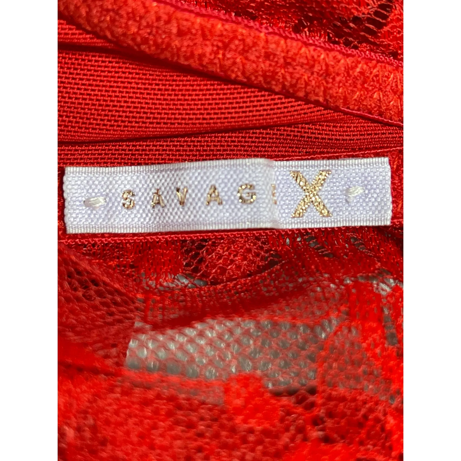 Savage x Fenty Lovestruck Red Heart Lace Long Sleeve Sweetheart Neck Bra Top S/M - Image 5