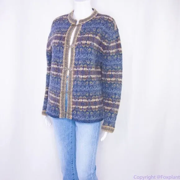 Cambridge Dry Goods vintage 100%‎ wool fair isle cardigan sweater, M Blue Size M - Image 10
