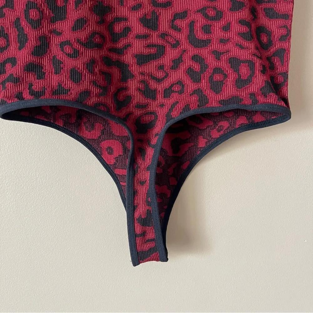 LOVE J | Red Animal Print Ribbed Tank Top Thong Bodysuit Sz S/M - Image 8