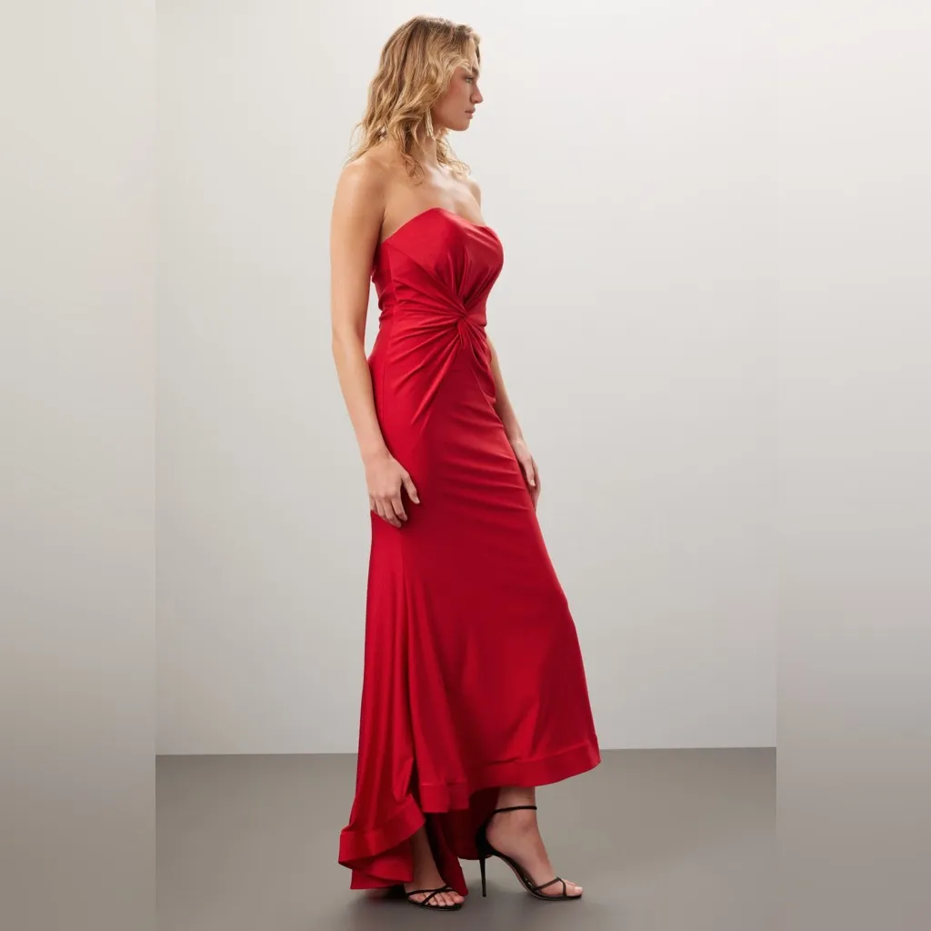 FAVIANA Red Strapless Evening Knot Front Mermaid Sweetheart Gown‎ 0 - Image 2