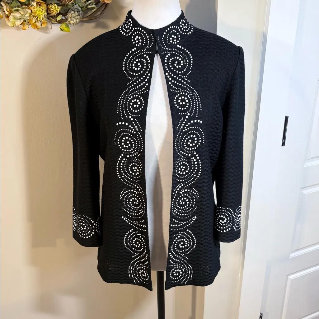 MING WANG Textured Beaded One Hook Knit Cardigan Jacket in Black Womens S💚 - Image 2