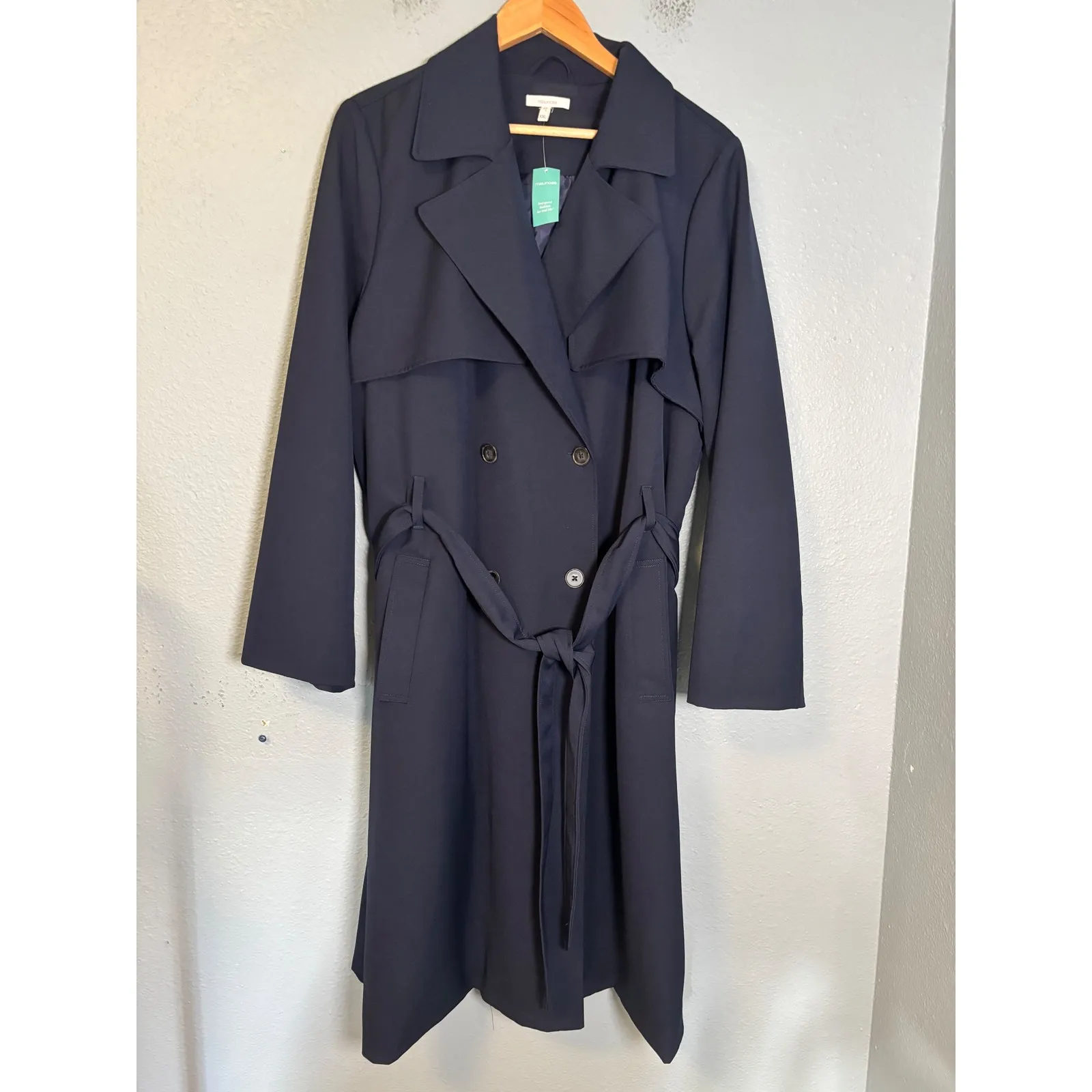 NWT‎ Maurices Navy Blue Double Breasted Belted Trench Coat XXL Fall Minimal - Image 2