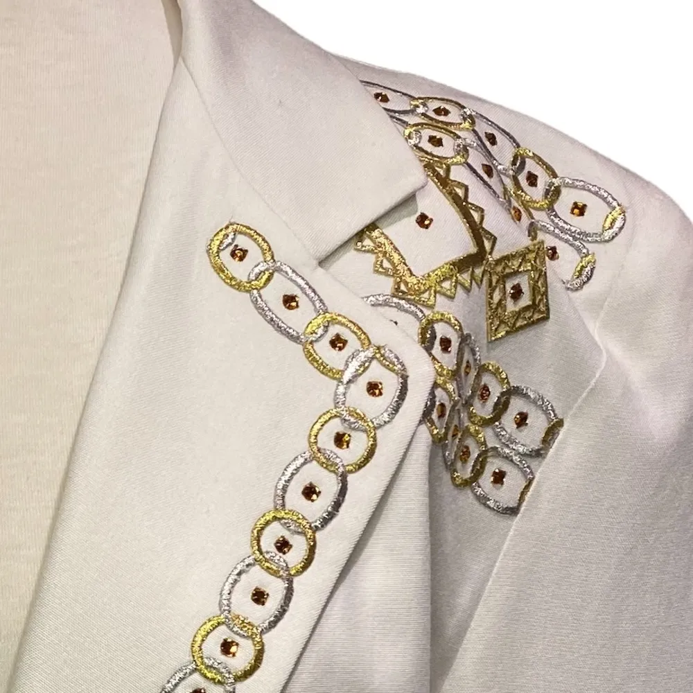 Vintage Embroidered Embellished Off White Oversized Blazer Size Large - Image 12