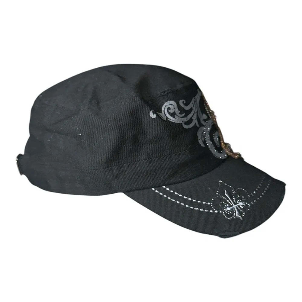 Kbethos fleur de lis rhinestone Embellished Black Cap w/ Gold Accents - Image 2