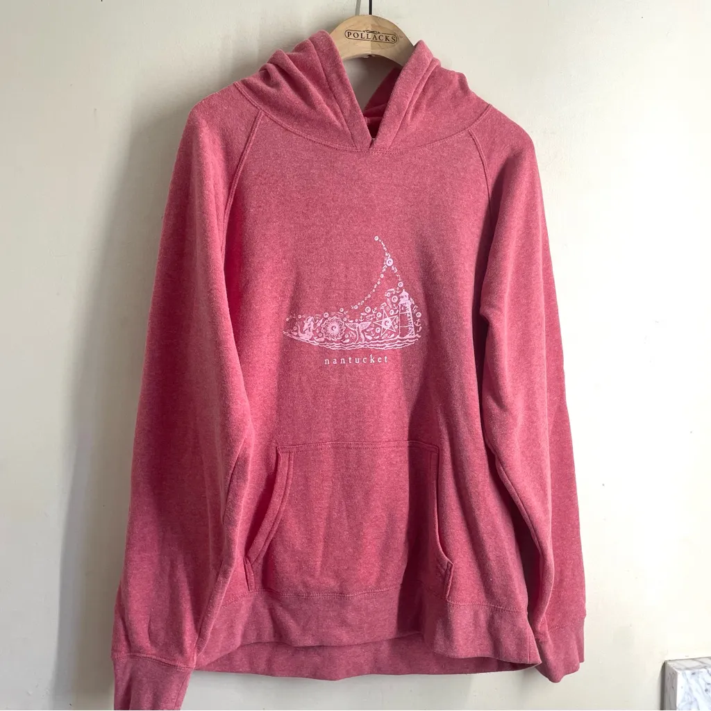 Nantucket Map Graphic Hoodie Sweatshirt Pink Fleece Lined size XL - Image 8
