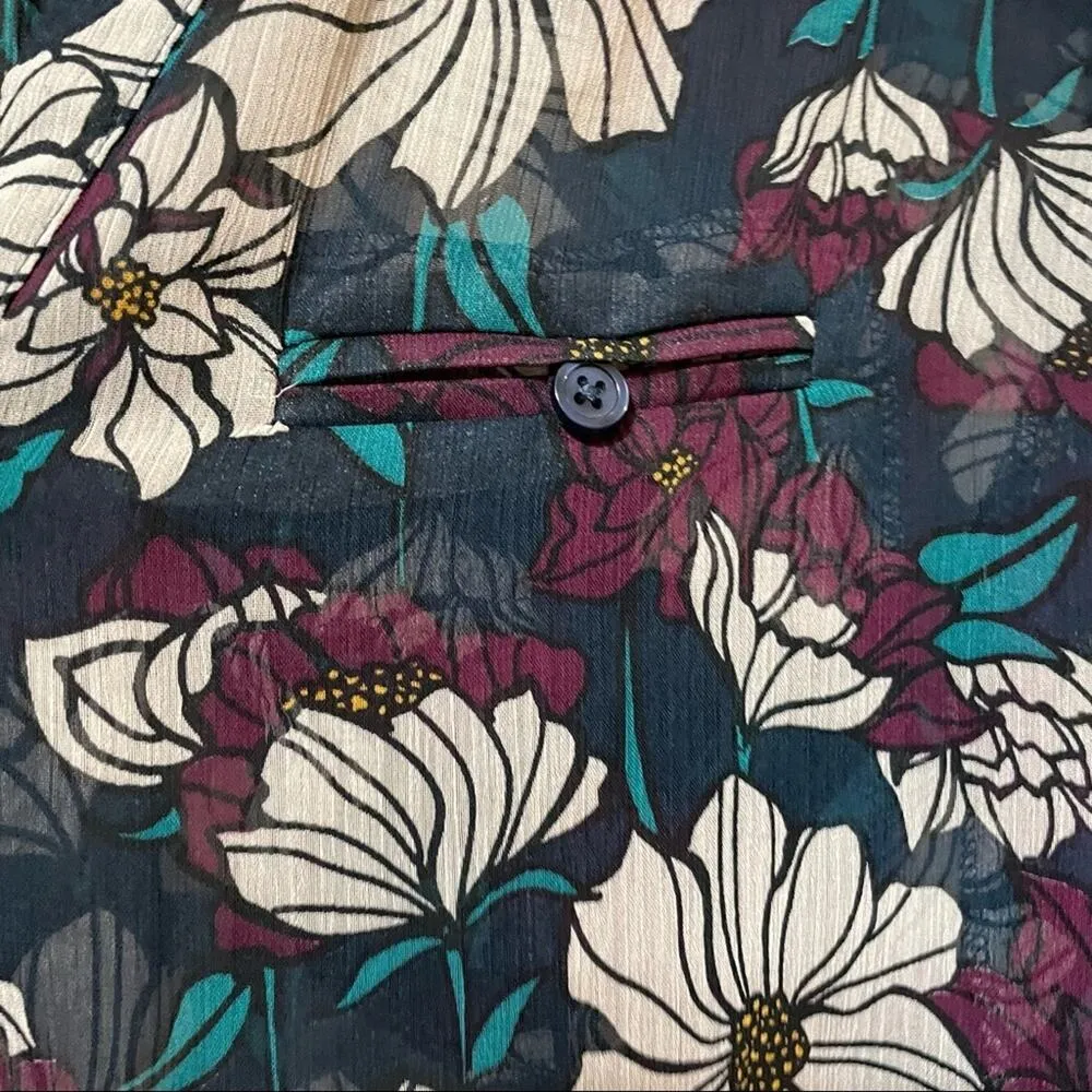 Kut From The Kloth Burgundy Green & Cream Floral Sheer Blouse Womens MP Fall - Image 9