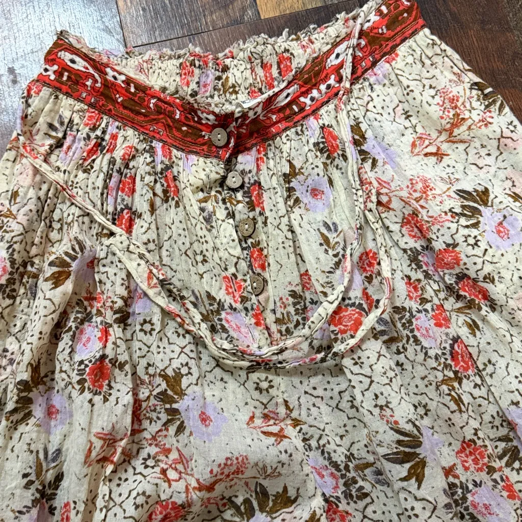 Free People Cream Red Floral Cropped Pants Picnic Partay Pant in Ivory Combo - Image 6