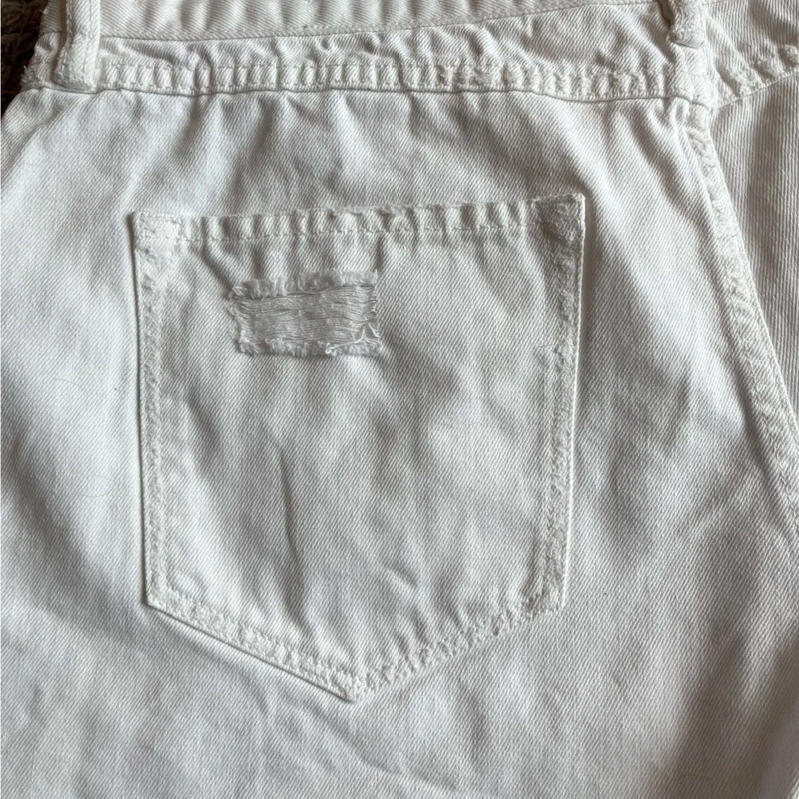 All Saints White Distressed Jean Shorts With Embroidered Stars on Side Size W32 - Image 14