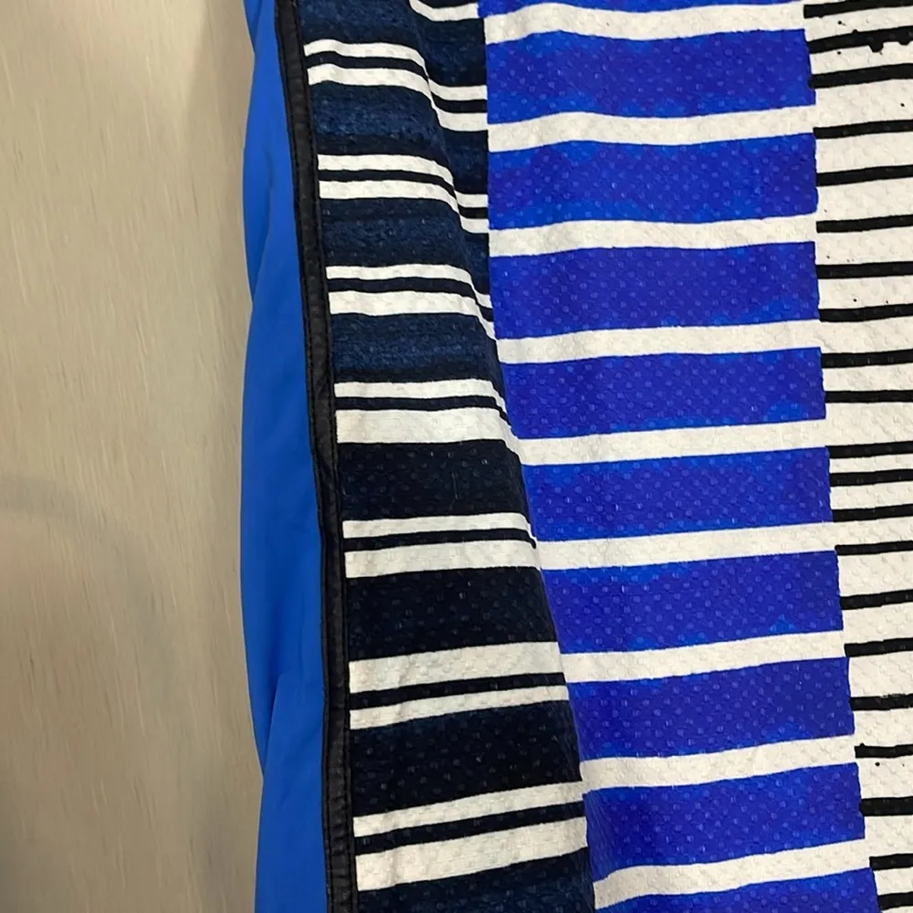 Lafayette 148 dress size 14 blue navy white stripe paint splatter print texture - Image 5