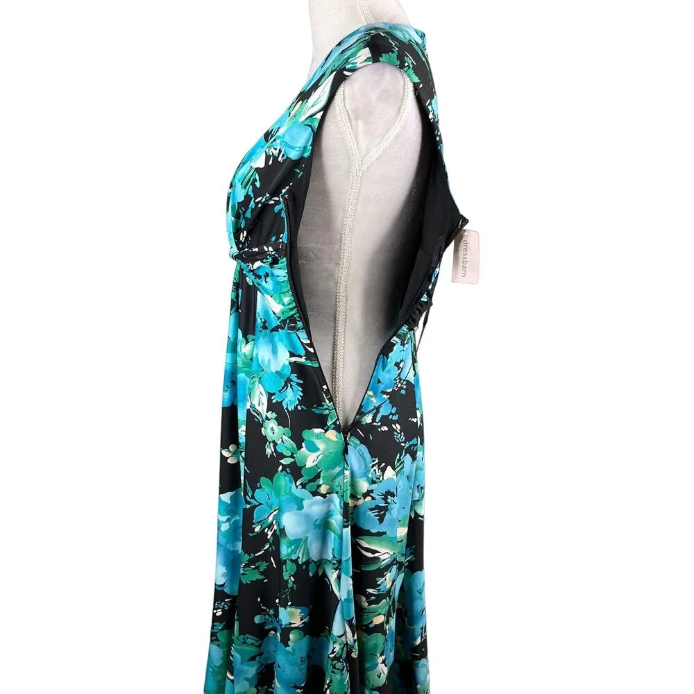 Jones Studio Dress Blue Green Floral 8 V-Neck Sleeveless Side Zip New - Image 6