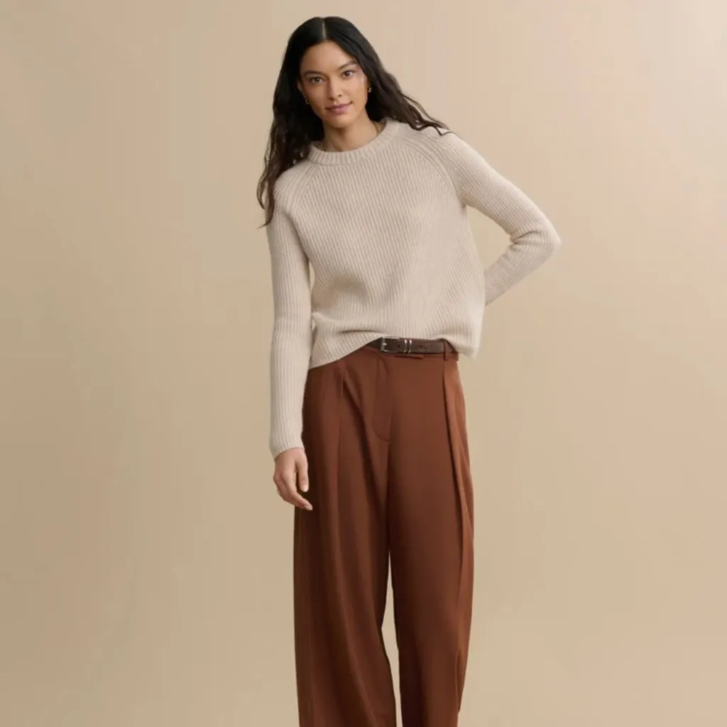 Jenni Kayne Cashmere Fisherman Sweater in Oatmeal, Size Small - Image 2