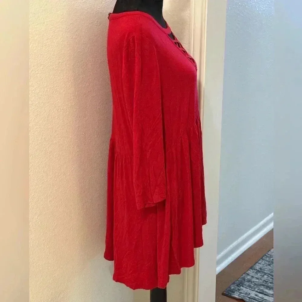 Torrid Super Soft Knits Red Lattice Baby Doll Top - Image 2