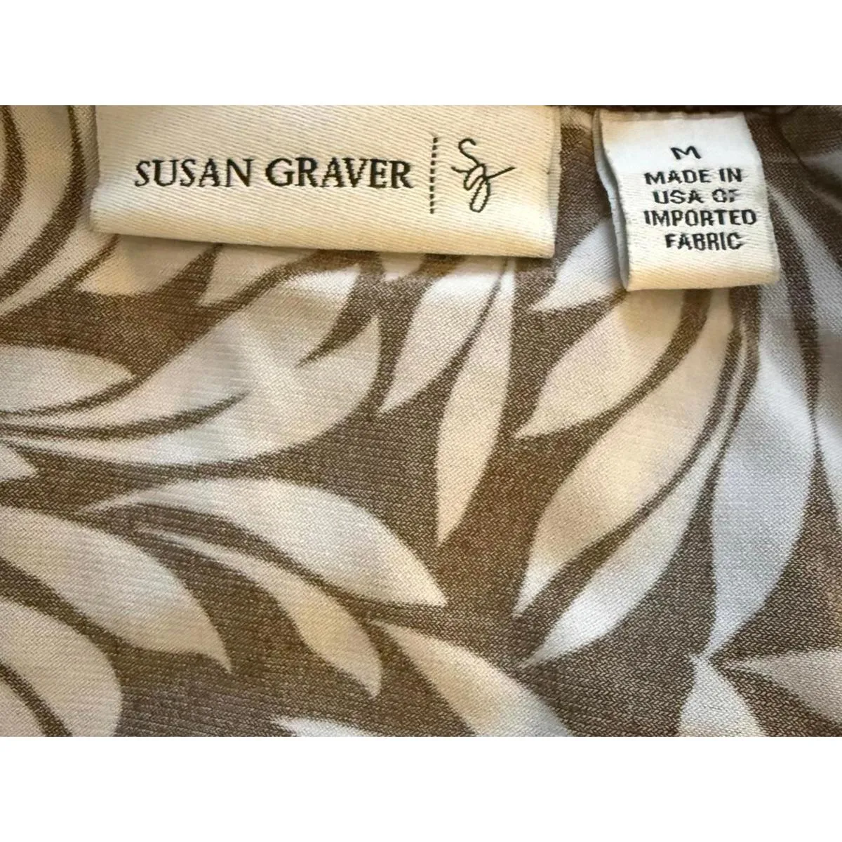 Susan Graver Dress Medium Brown White Floral Tropical Sleeveless Fit and Flare - Image 8