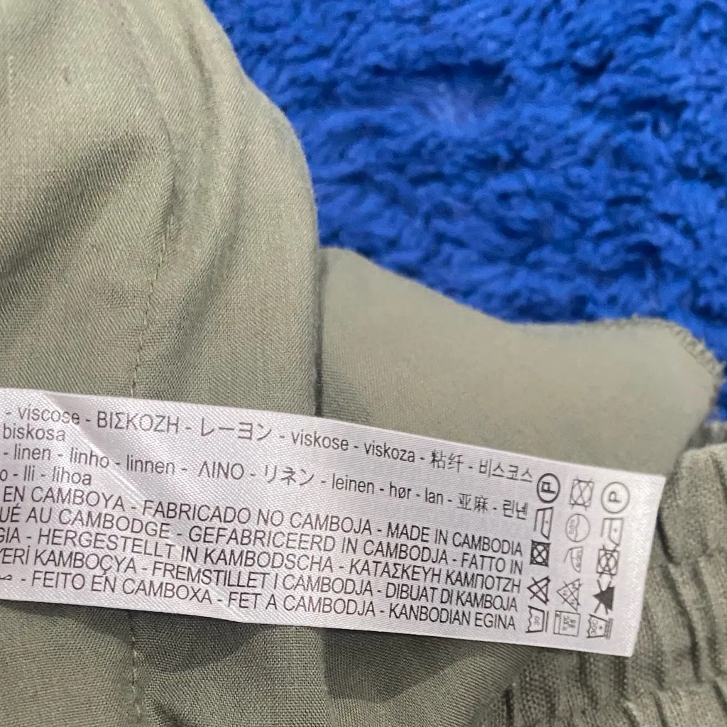 Zara High Waist Olive Linen Blend Drawstring Shorts Medium - Image 4