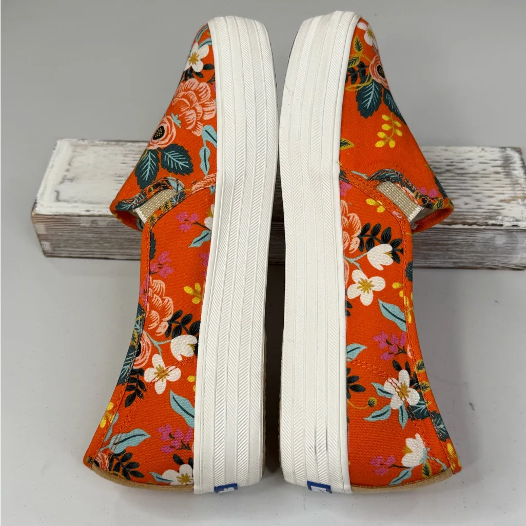 KEDS x RIFLE PAPER CO. Triple Decker Floral Slip On Platform Sneakers Orange - Image 5