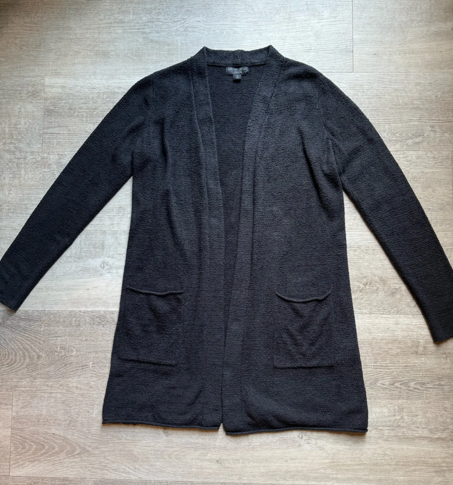 Barefoot Dreams CozyChic Lite Front 2 Pockets Open Front Black Cardigan Size S - Image 1