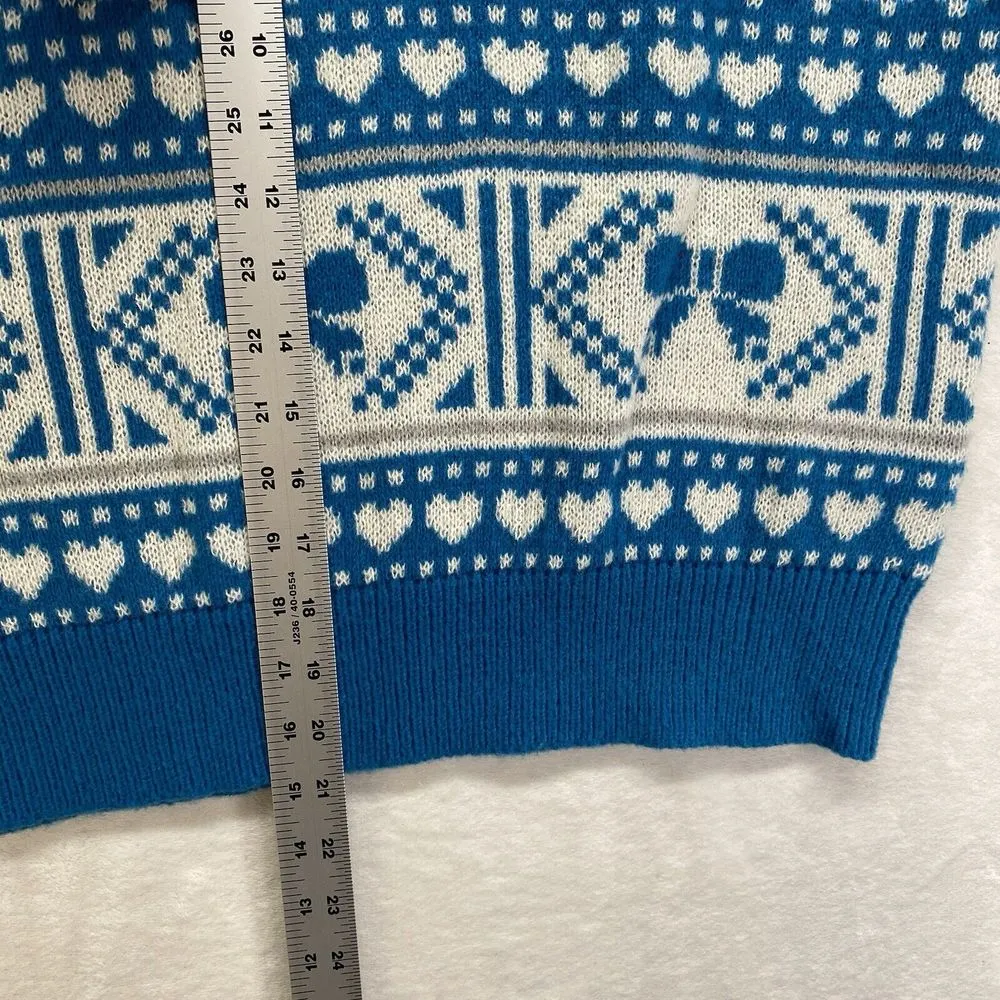 Merry‎ Christmas by Poof Sweater Womens XL Knit Blue and White Sweater bows - Image 3